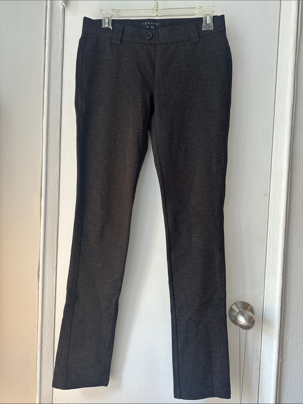 Theory Dk Gray Women's Stretch Tailored Straight Pants Sz M